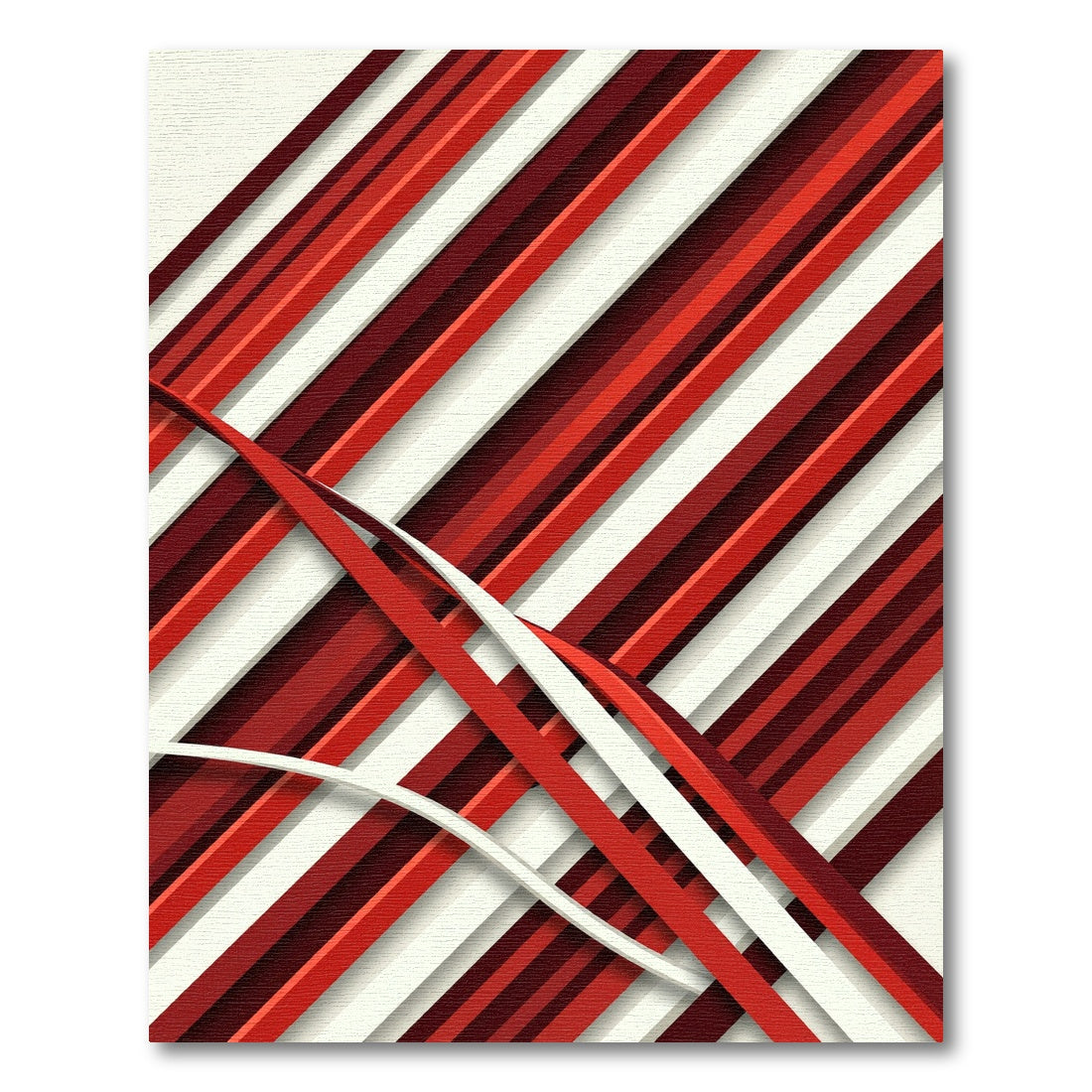 Crimson Red Diagonal Stripe Overlay Rug