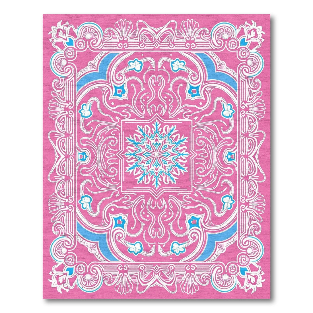 Vibrant Pink Blue Floral Medallion Rug