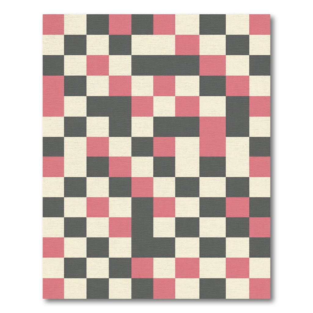 Modern Pink and Charcoal Geometric Grid Rug