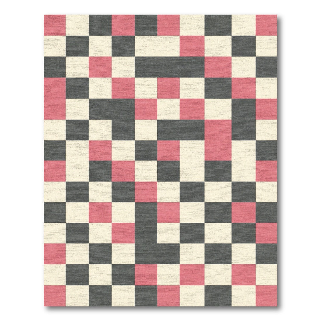 Modern Pink and Charcoal Geometric Grid Rug