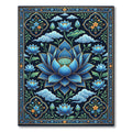 Deep Blue Lotus Blossom Garden Rug