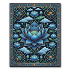 Deep Blue Lotus Blossom Garden Rug