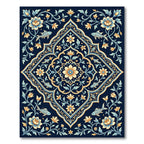 Golden Navy Fish Floral Medallion Rug