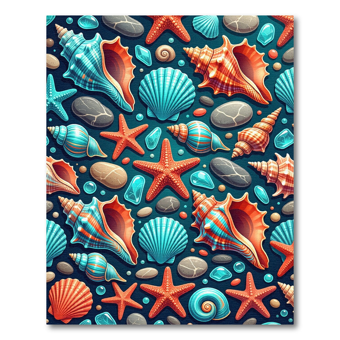 Vibrant Coastal Seashell Coral Starfish Reef Rug