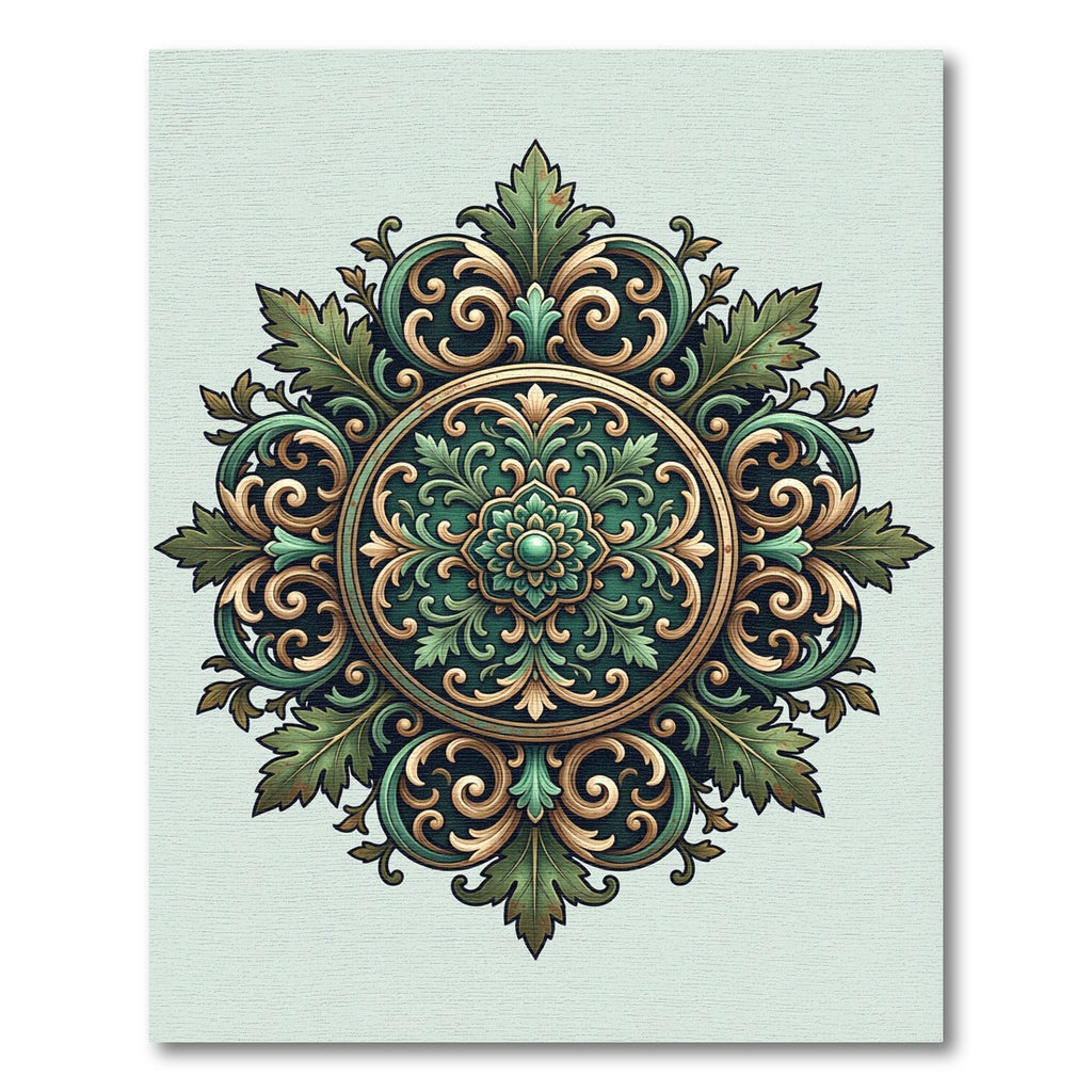 Ornate Sage Green Filigree Medallion Rug
