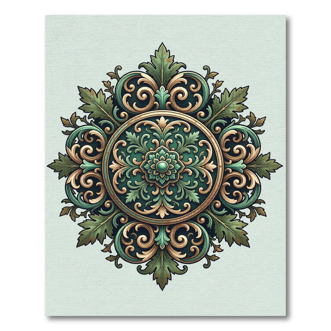 Ornate Sage Green Filigree Medallion Rug