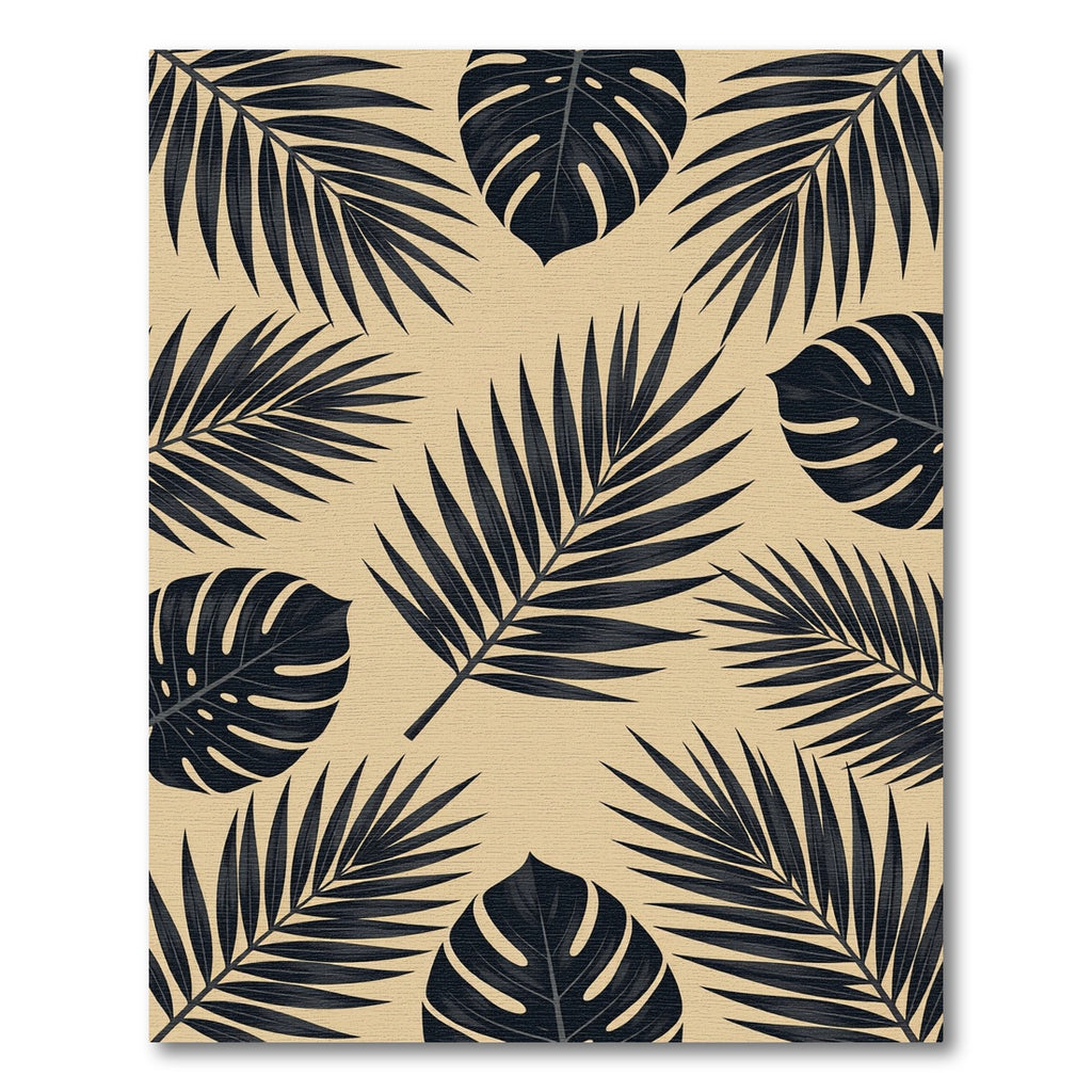 Dark Tropical Leaf Beige Botanical Rug