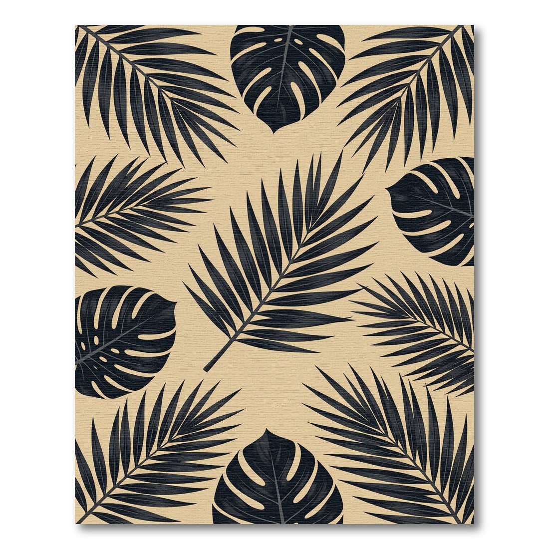 Dark Tropical Leaf Beige Botanical Rug