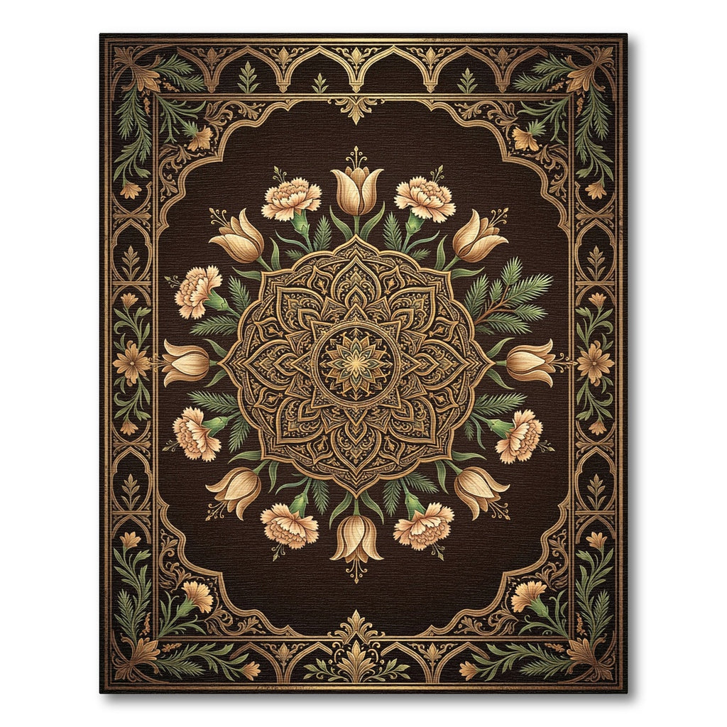 Ornate Golden Floral Medallion Bloom Rug