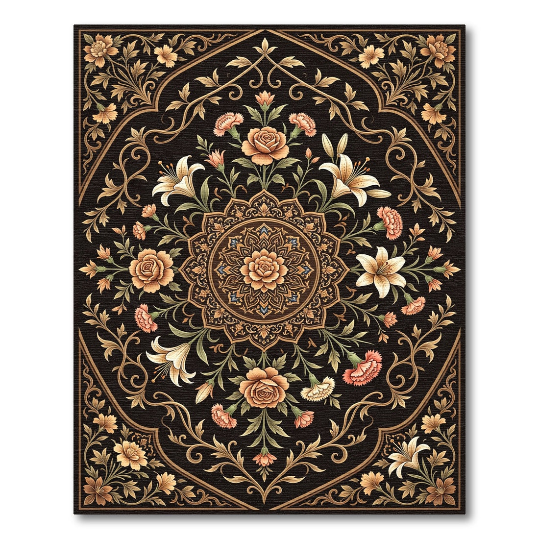 Ornate Rose Garden Floral Medallion Rug