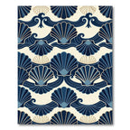 Art Deco Navy Scallop Wave Shell Rug