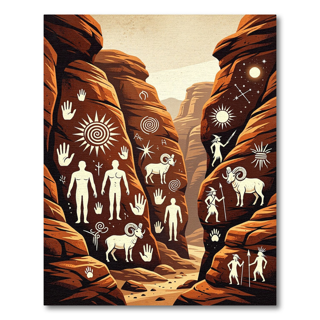 Earthy Canyon Petroglyph Ancient Cave Art Rug