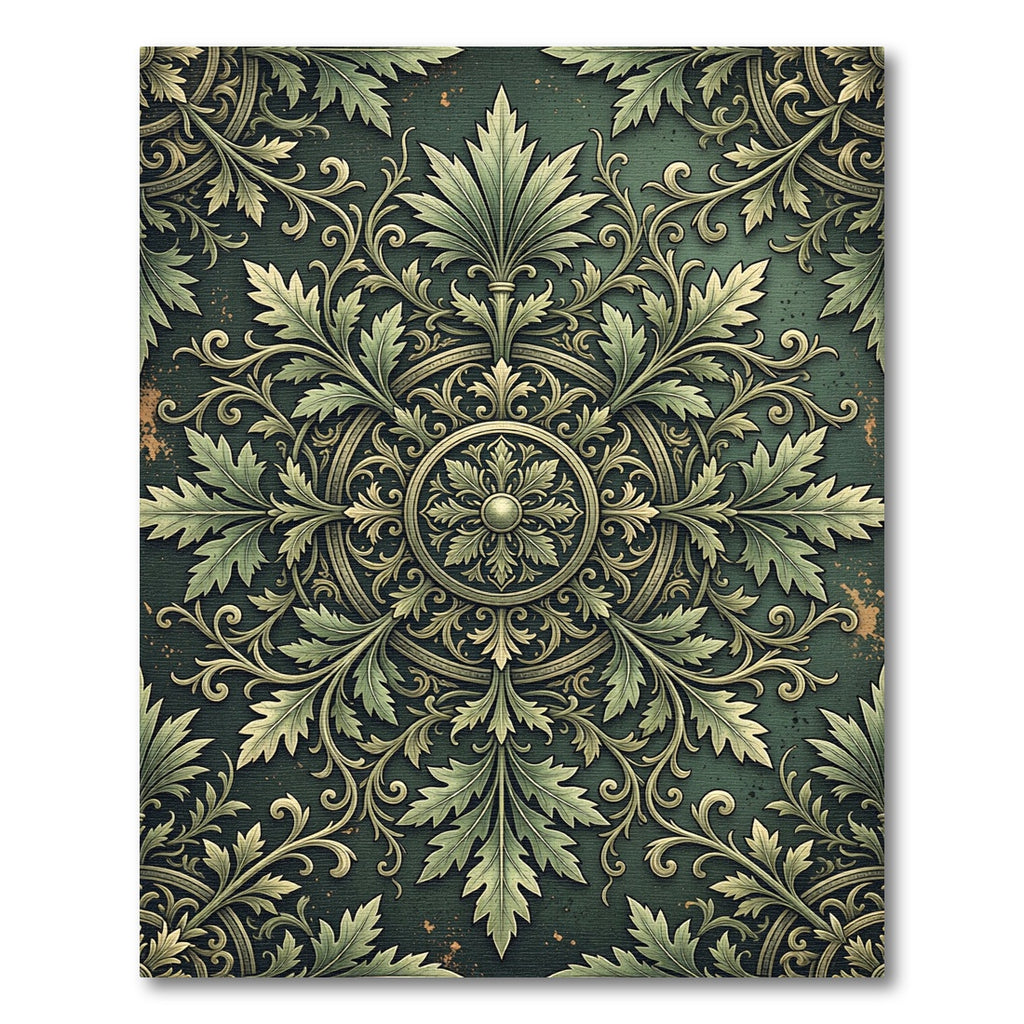 Sage Green Ornate Foliage Medallion Rug