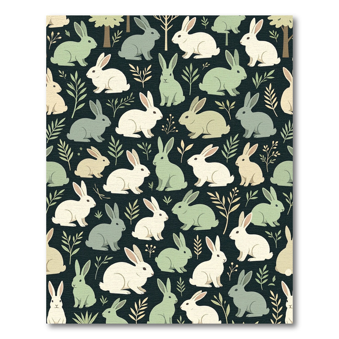 Whimsical Forest Rabbit Sage Garden Rug