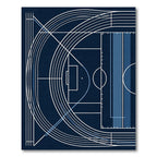 Minimalist Navy Blue Athletic Track Graphic Rug