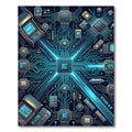 Neon Cyber Circuit Digital Tech Art Rug
