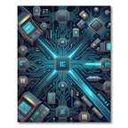 Neon Cyber Circuit Digital Tech Art Rug