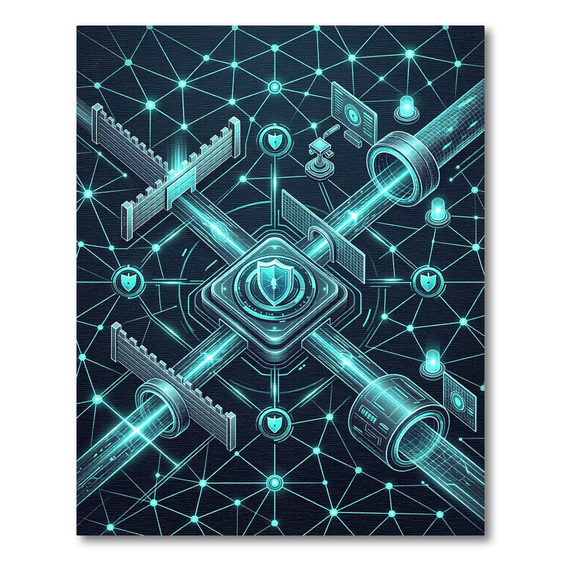 Cyber Neon Shield Geometric Network Matrix Rug