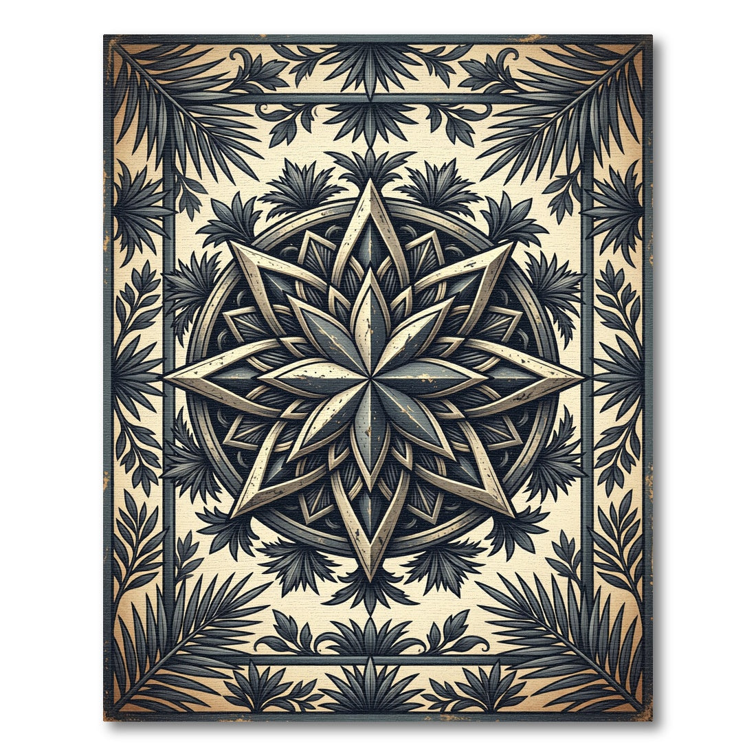 Vintage Charcoal Medallion Botanical Star Rug