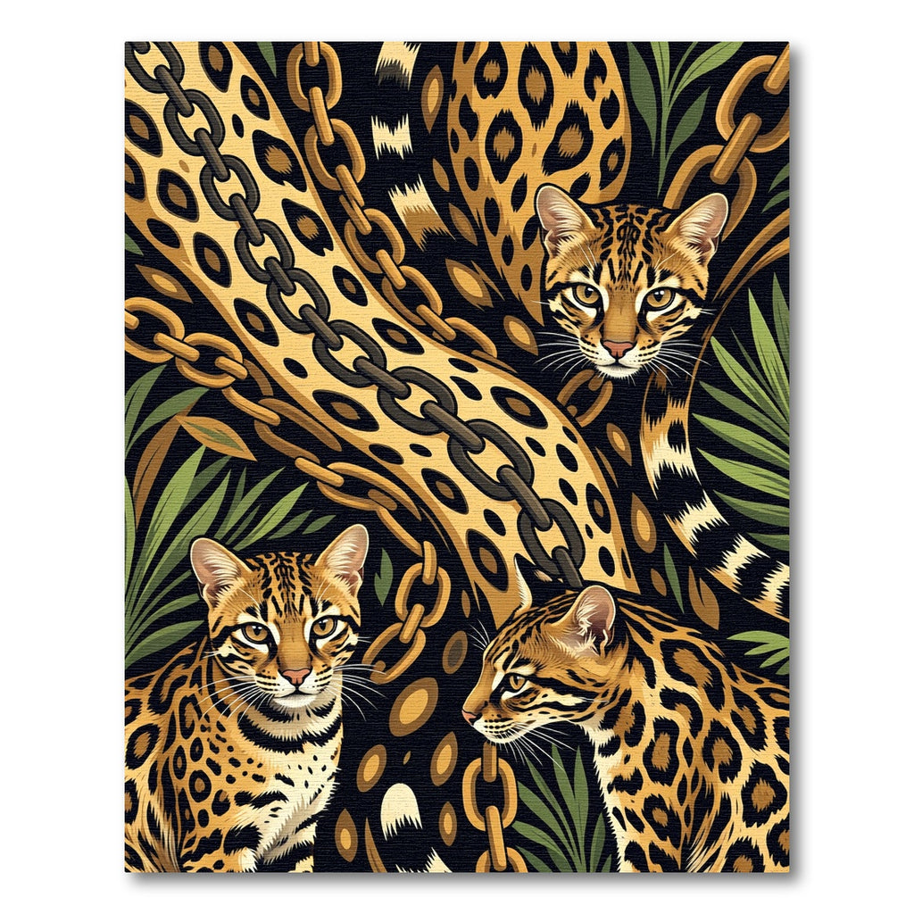 Golden Ocelot Chain Jungle Art Rug