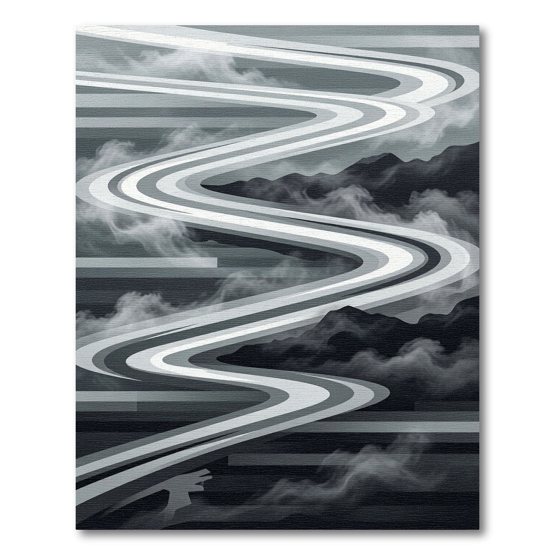 Monochrome Abstract Winding River Serene Landscape Rug