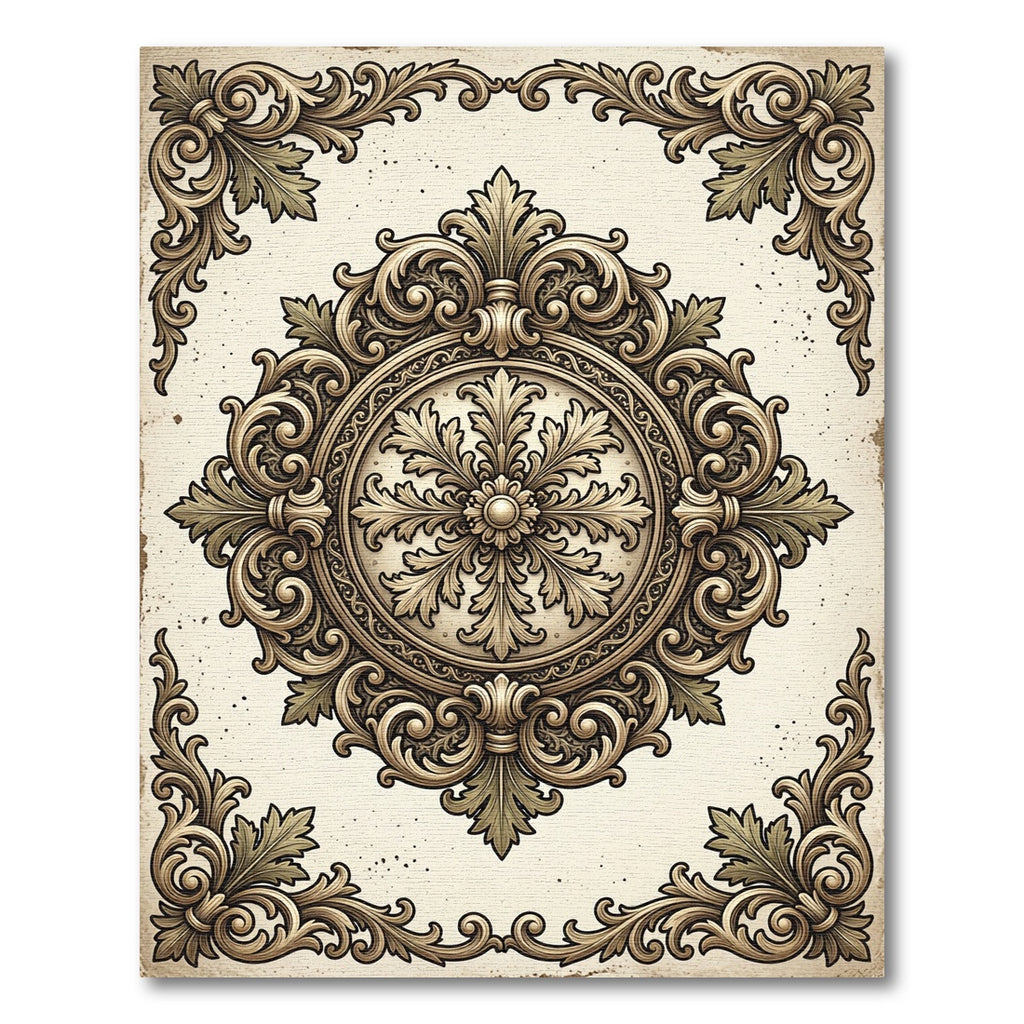 Ornate Beige Baroque Floral Medallion Rug