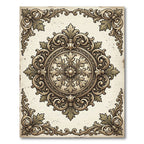 Ornate Beige Baroque Floral Medallion Rug