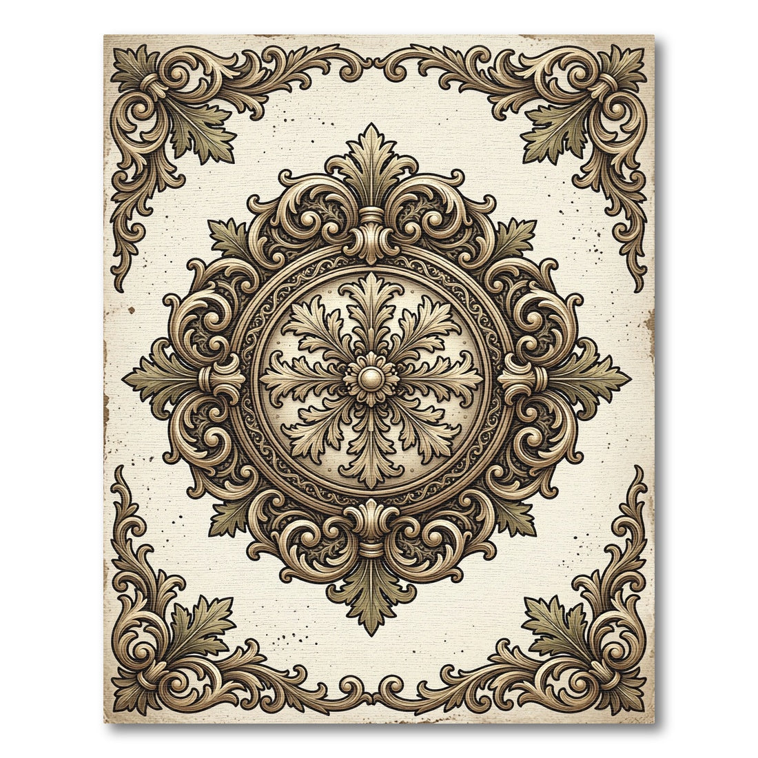Ornate Beige Baroque Floral Medallion Rug