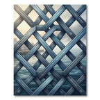 Ornate Steel Blue Geometric Interlocking Lattice Rug