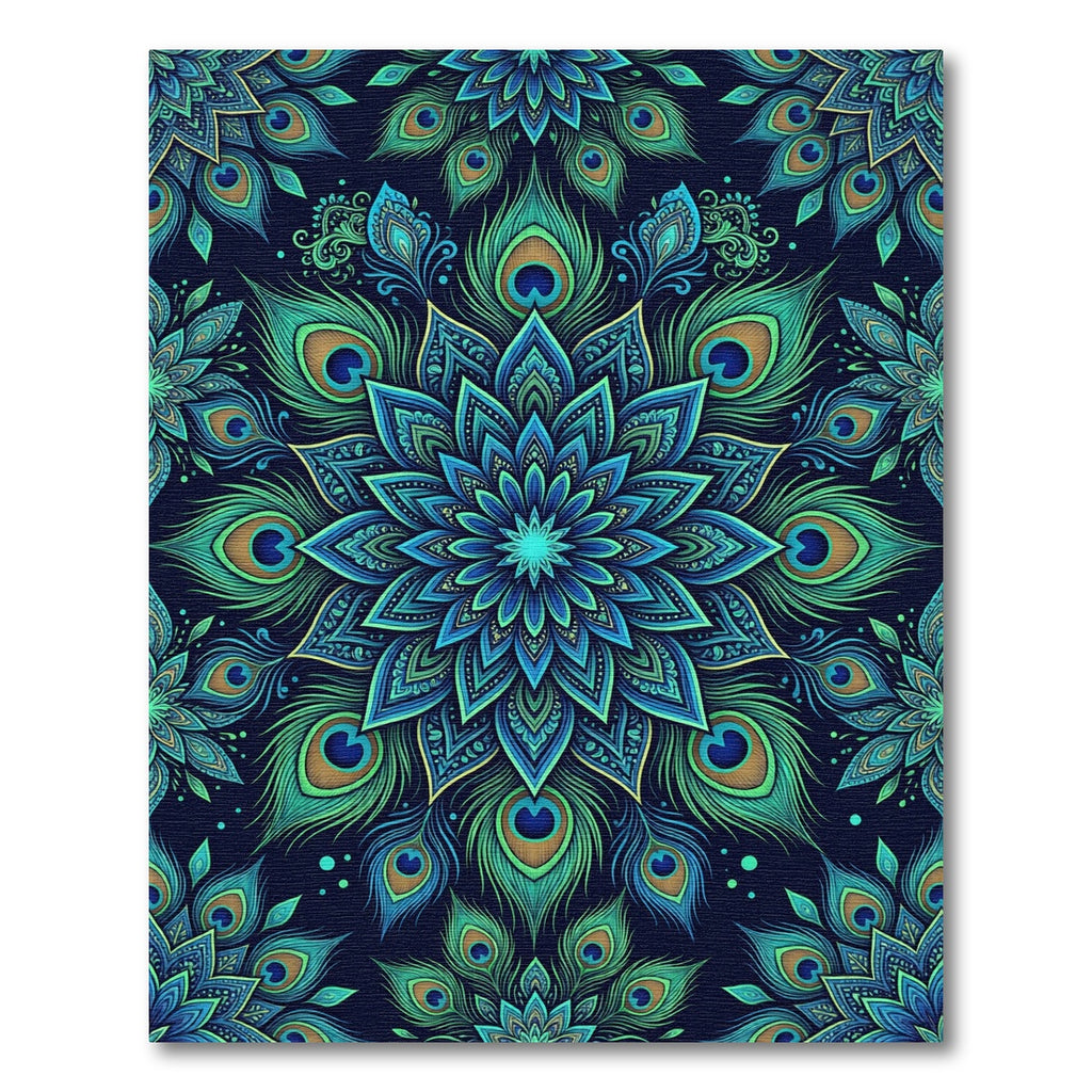 Vibrant Peacock Feather Blue Mandala Rug