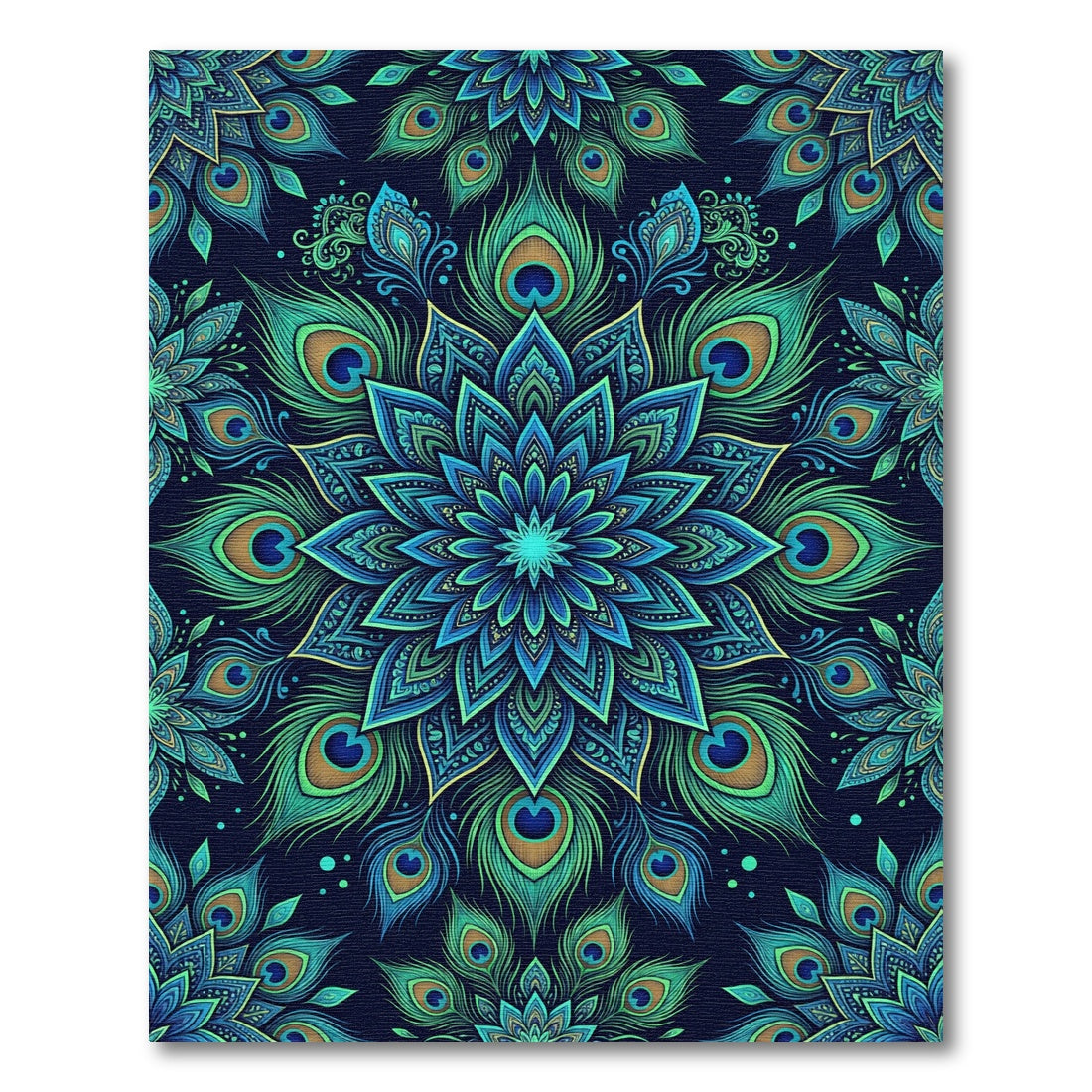 Vibrant Peacock Feather Blue Mandala Rug