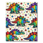 Colorful Whimsical Rainbow Dinosaur Star Party Rug
