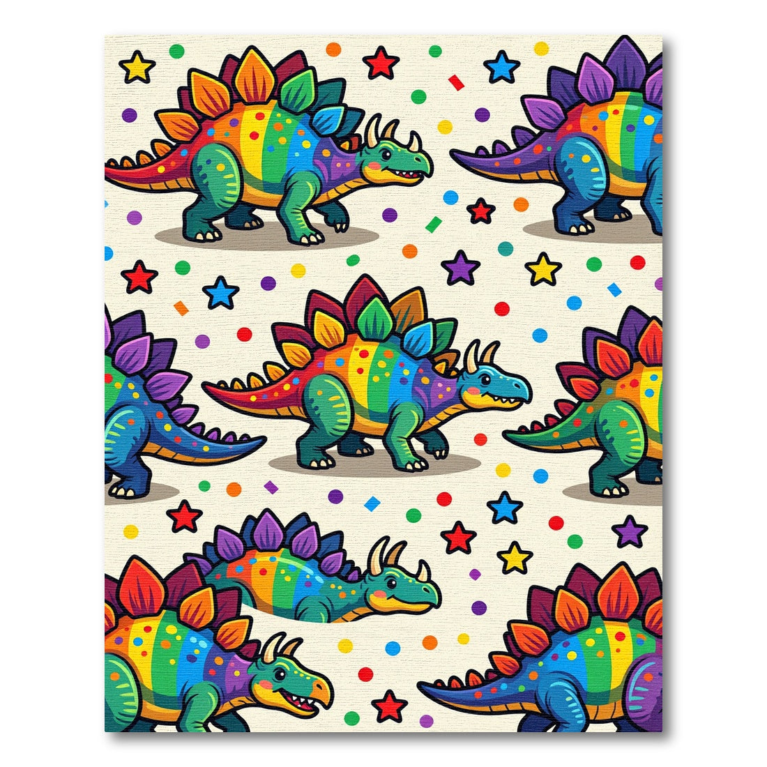 Colorful Whimsical Rainbow Dinosaur Star Party Rug