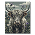 Highland Cow with Thistle Floral Art Rug
