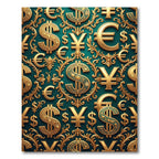 Ornate Golden Currency Filigree Deep Teal Rug