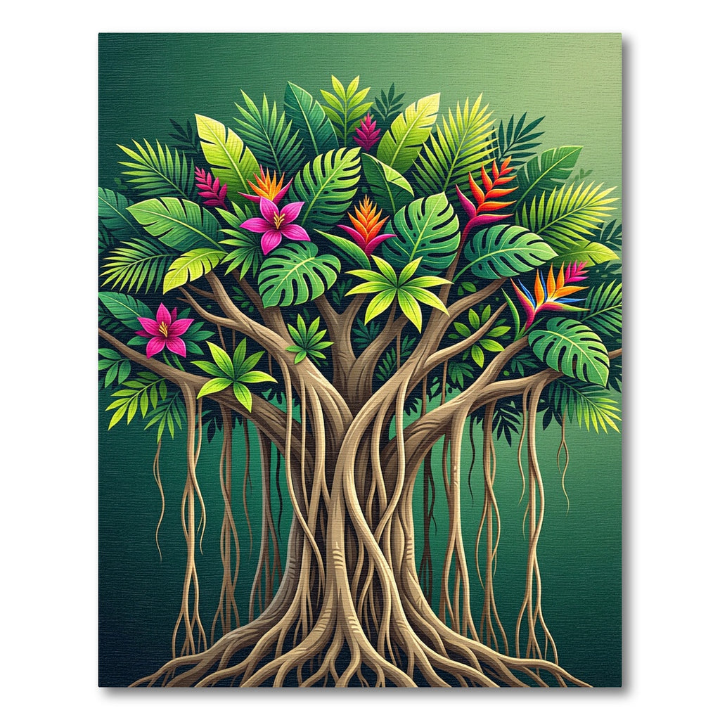 Lush Tropical Foliage With Vibrant Blooms Rug