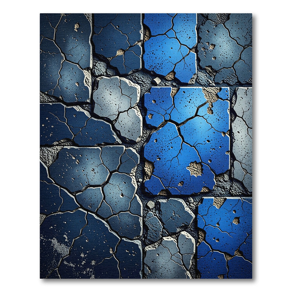 Cracked Blue Gray Stone Fragments Rug