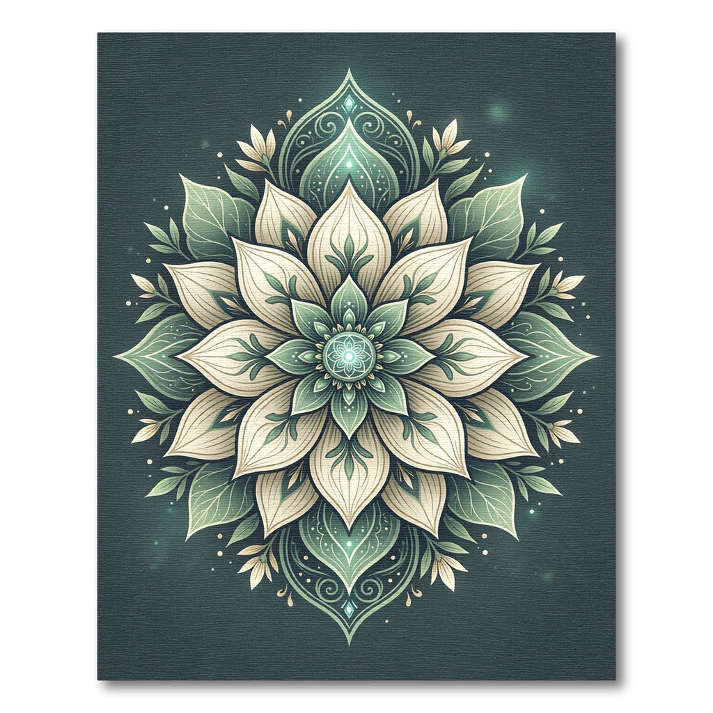 Ethereal Sage Teal Lotus Medallion Rug