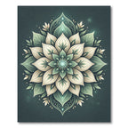 Ethereal Sage Teal Lotus Medallion Rug