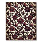 Dark Crimson Floral Scroll Art Nouveau Rug