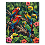 Vibrant Tropical Macaw and Toucan Jungle Rug