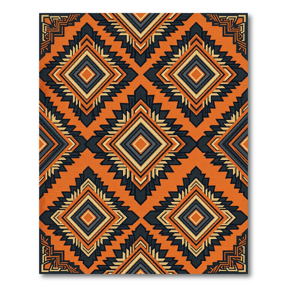 Bold Burnt Orange Geometric Diamond Art Rug