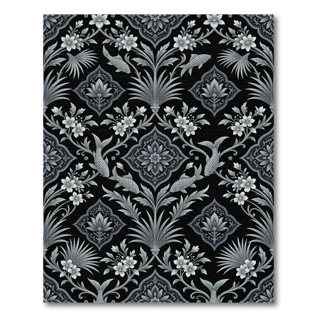 Monochromatic Floral Fish Lattice Rug