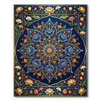 Elegant Navy Floral Gold Medallion Art Rug