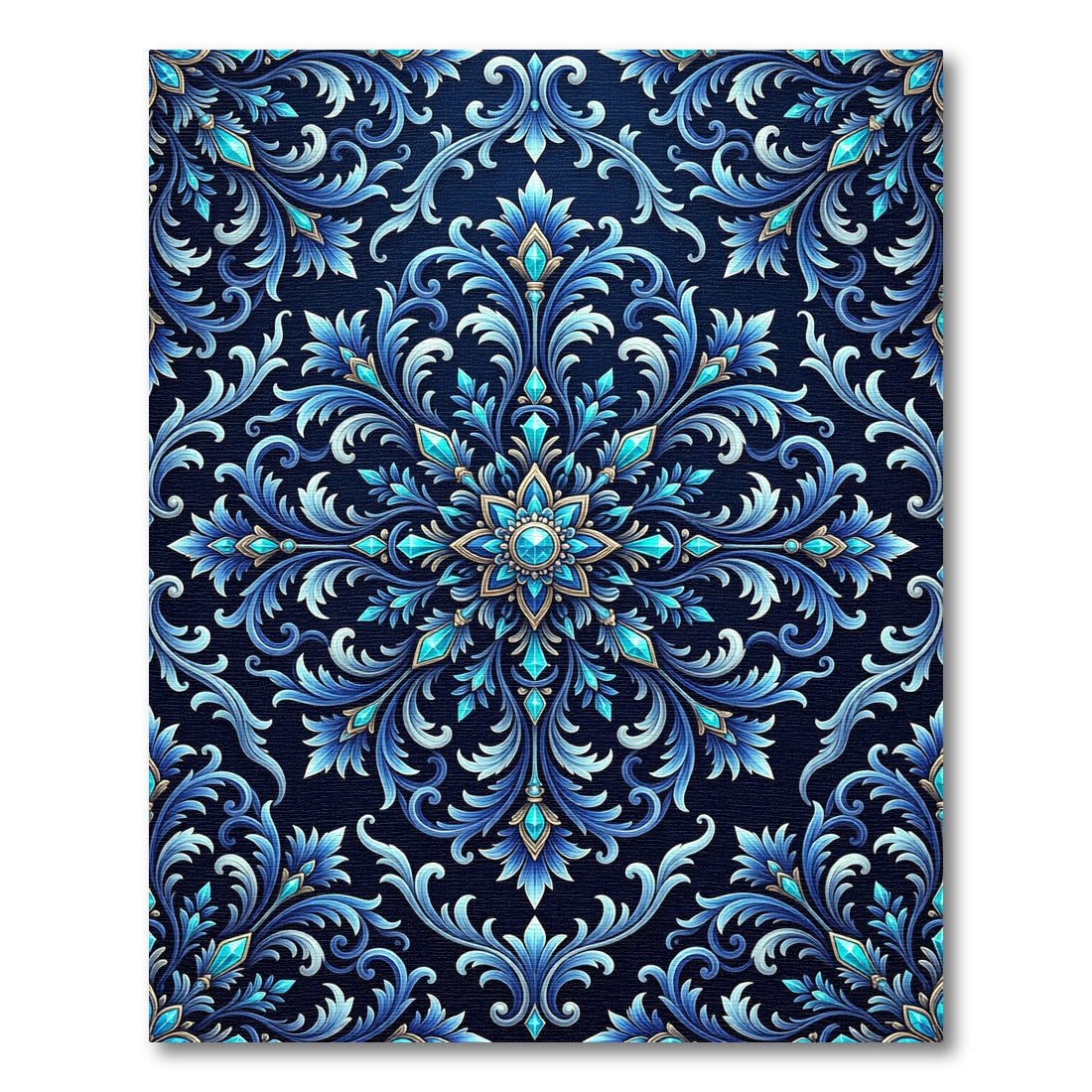 Deep Blue Jewel Accented Floral Rug
