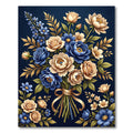 Elegant Navy Floral Bouquet Illustration Rug