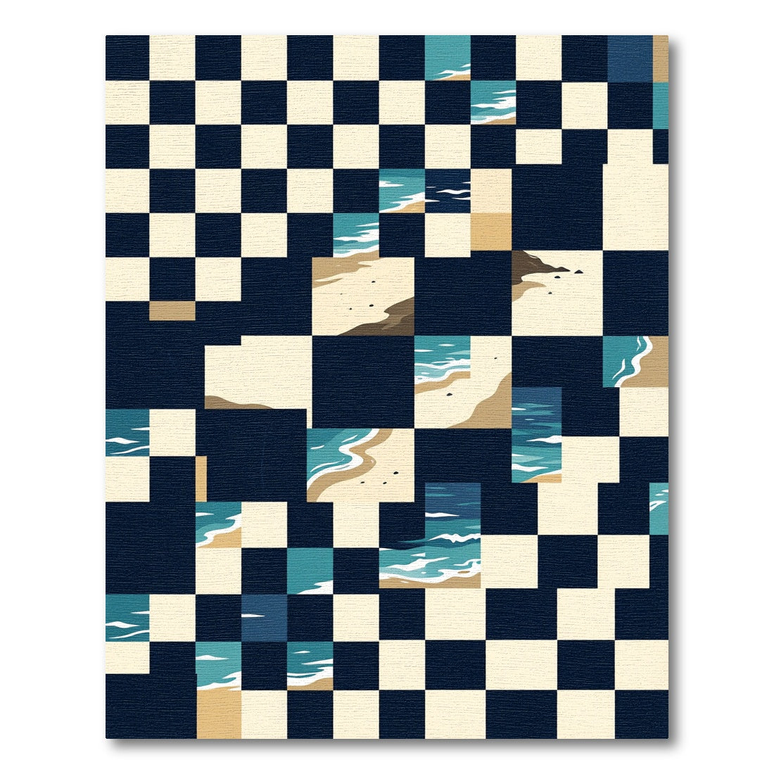 Abstract Ocean Tide Checkered Grid Rug