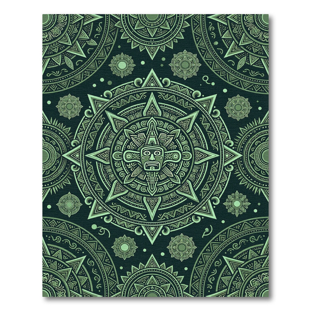 Green Sun God Medallion Mandala Rug