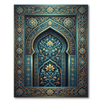 Ornate Teal Gold Floral Arch Tapestry Rug