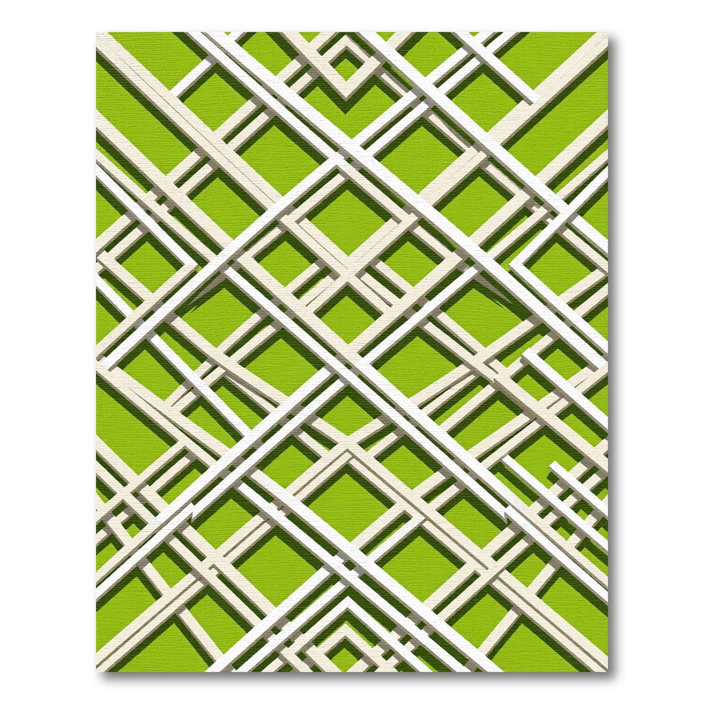 Lime Green Intersecting Geometric Grid Rug